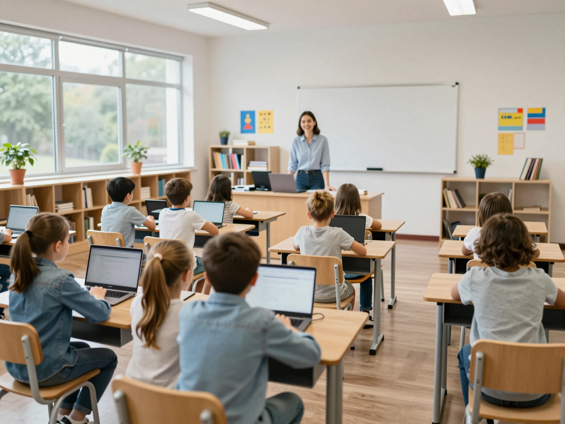 Students using tablets in a modern Dutch classroom