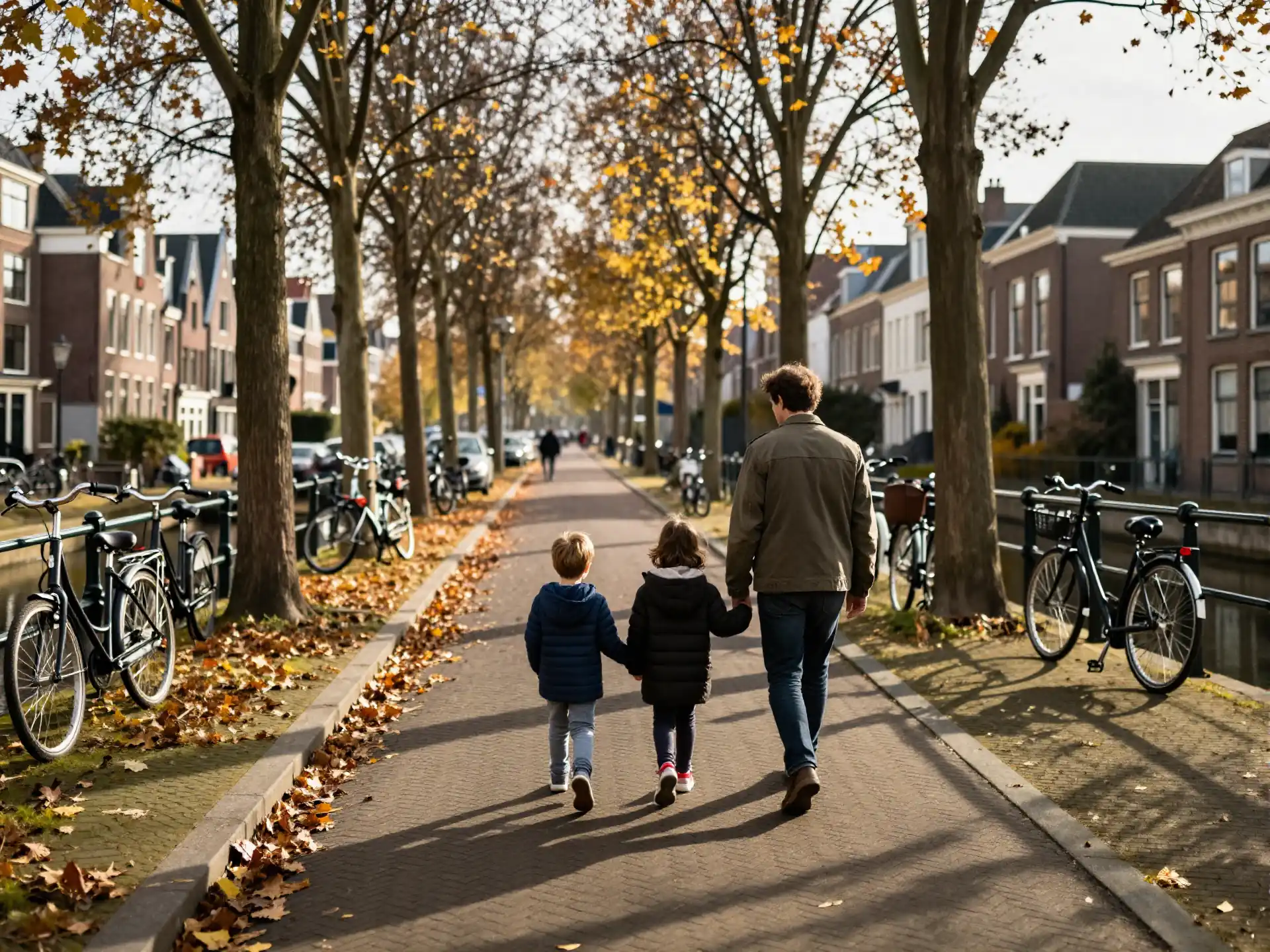 Parent and child walking together outdoors, seen from behind